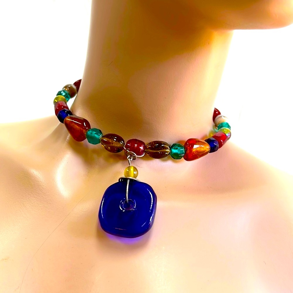 Adjustable Solid Glass Bead Wire Necklace - image 1